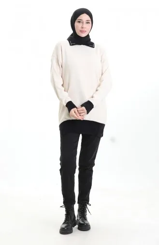 تونيك محبوك ومُطرز بالخرز 3002-04 بيج 3002-04