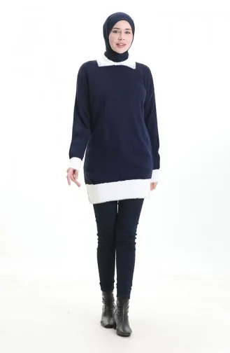 Triko Boncuk Detaylı Tunik 3002-06 Lacivert