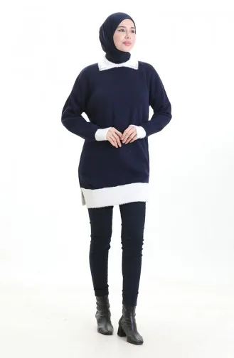 Triko Boncuk Detaylı Tunik 3002-06 Lacivert