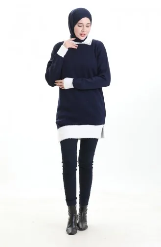 Triko Boncuk Detaylı Tunik 3002-06 Lacivert