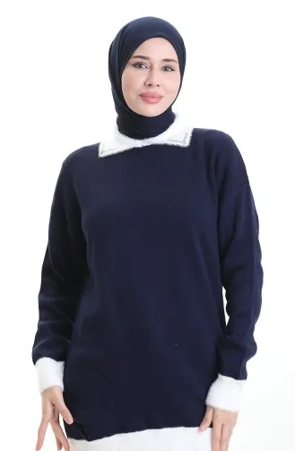 Triko Boncuk Detaylı Tunik 3002-06 Lacivert