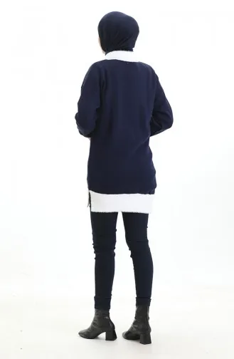 Triko Boncuk Detaylı Tunik 3002-06 Lacivert