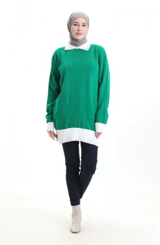 Tunique Tricotée Ornée De Perles 3002-08 Vert émeraude 3002-08