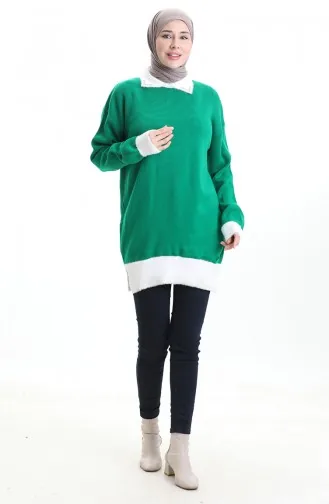 Tunique Tricotée Ornée De Perles 3002-08 Vert émeraude 3002-08