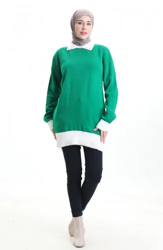 Tunique Tricotée Ornée De Perles 3002-08 Vert émeraude 3002-08