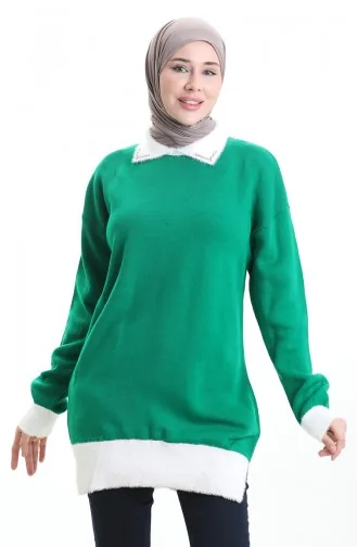 Tunique Tricotée Ornée De Perles 3002-08 Vert émeraude 3002-08