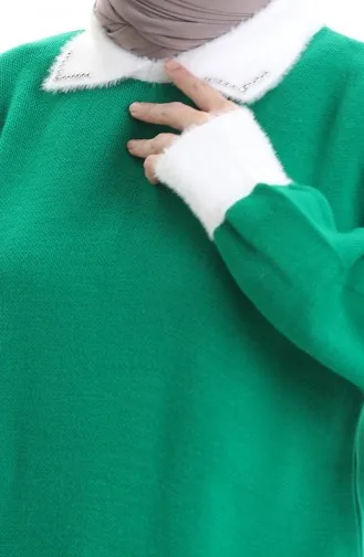 Tunique Tricotée Ornée De Perles 3002-08 Vert émeraude 3002-08