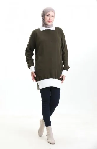 Triko Boncuk Detaylı Tunik 3002-09 Haki