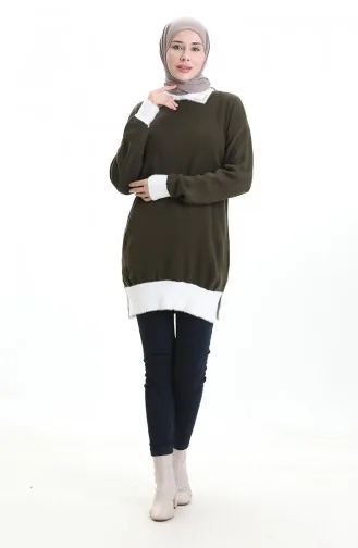 Triko Boncuk Detaylı Tunik 3002-09 Haki