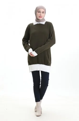 Triko Boncuk Detaylı Tunik 3002-09 Haki