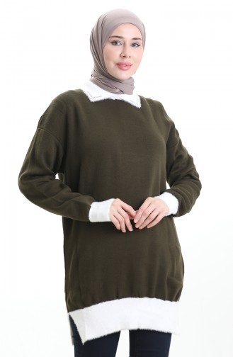 تونيك محبوك ومزين بالخرز 3002-09 كاكي 3002-09