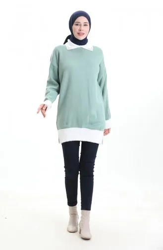 Knitted Beaded Detailed Tunic 3002-11 Almond Green 3002-11