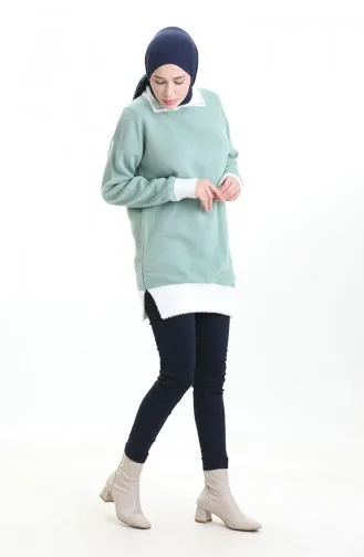 Knitted Beaded Detailed Tunic 3002-11 Almond Green 3002-11