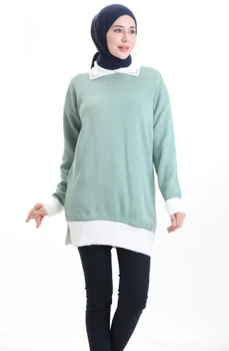 Knitted Beaded Detailed Tunic 3002-11 Almond Green 3002-11