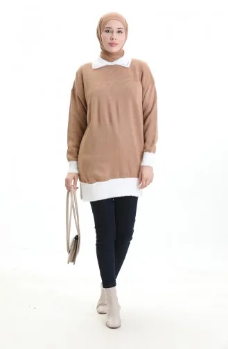 تونيك محبوك مزين بالخرز 3002-12 بلون القهوة الحليبية 3002-12