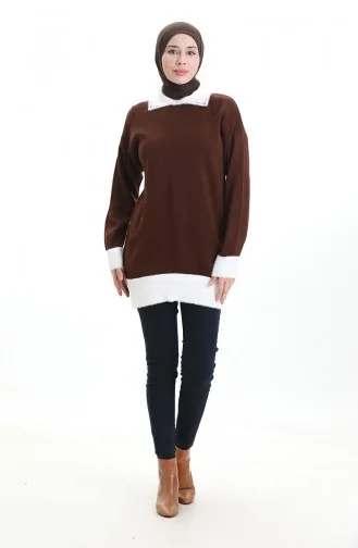 تونيك محبوك ومزين بالخرز 3002-13 بني 3002-13