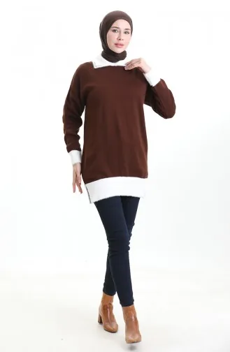 تونيك محبوك ومزين بالخرز 3002-13 بني 3002-13