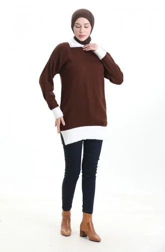 تونيك محبوك ومزين بالخرز 3002-13 بني 3002-13