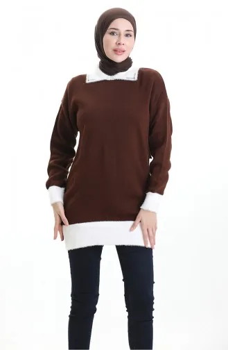 تونيك محبوك ومزين بالخرز 3002-13 بني 3002-13