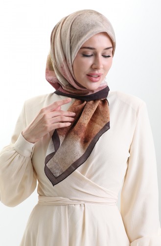 Karaca Patterned Natural Fiber Scarf 82018-02 Bitter Brown 82018-02