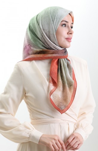 Karaca Patterned Natural Fiber Scarf 82018-04 Tan Green 82018-04