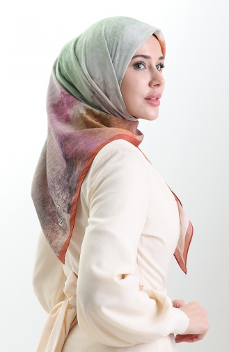 Karaca Patterned Natural Fiber Scarf 82018-04 Tan Green 82018-04