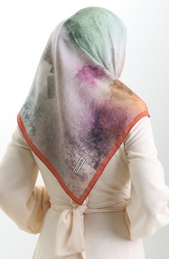 Karaca Patterned Natural Fiber Scarf 82018-04 Tan Green 82018-04