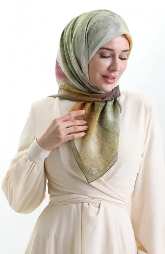 Karaca Patroon Sjaal Van Natuurlijke Vezels 82018-07 Oliegroen Pruim 82018-07