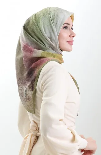 Karaca Patroon Sjaal Van Natuurlijke Vezels 82018-07 Oliegroen Pruim 82018-07