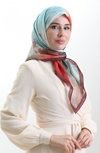 Karaca Patterned Natural Fiber Scarf 82018-08 Claret Red Turquoise 82018-08