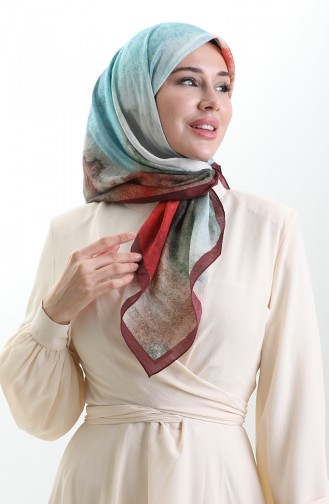 Karaca Patterned Natural Fiber Scarf 82018-08 Claret Red Turquoise 82018-08