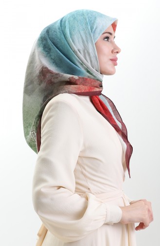Karaca Patterned Natural Fiber Scarf 82018-08 Claret Red Turquoise 82018-08