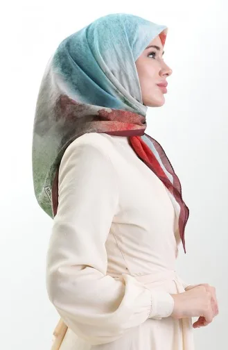 Karaca Patroon Sjaal Van Natuurlijke Vezels 82018-08 Claret Red Turquoise 82018-08