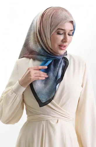 Karaca Gemusterter Naturfaserschal 82018-11 Marineblau Indigo 82018-11