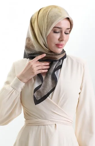 Karaca Patterned Natural Fiber Scarf 82018-12 Black Mustard 82018-12