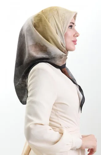 Karaca Patterned Natural Fiber Scarf 82018-12 Black Mustard 82018-12