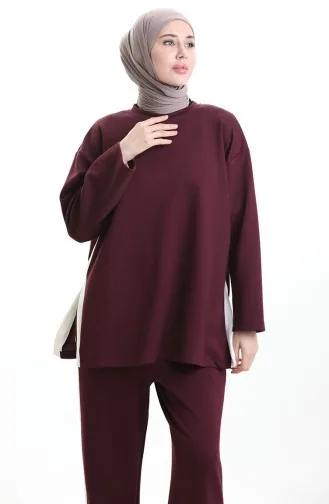 Oysho Stoffgarnierter Anzug 11332-02 Pflaume 11332-02