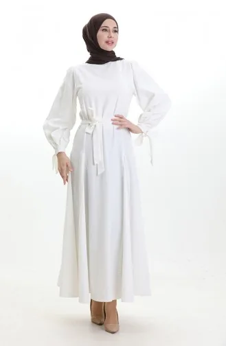 فستان كتان بحزام 81903-01 بيج فاتح 81903-01