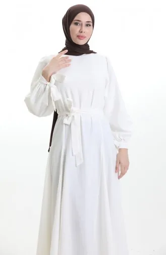 فستان كتان بحزام 81903-01 بيج فاتح 81903-01