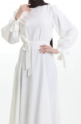 فستان كتان بحزام 81903-01 بيج فاتح 81903-01