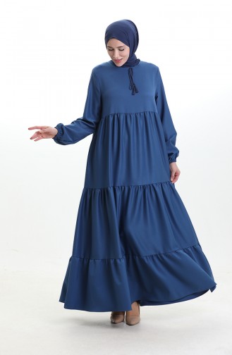 Tied Collar Layered Dress 4107-15 Navy Blue 4107-15