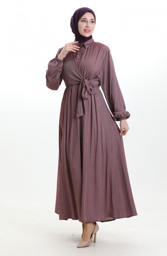 Jurk Met Dubbele Rij Knopen En Riem 0199-02 Claret Red 0199-02