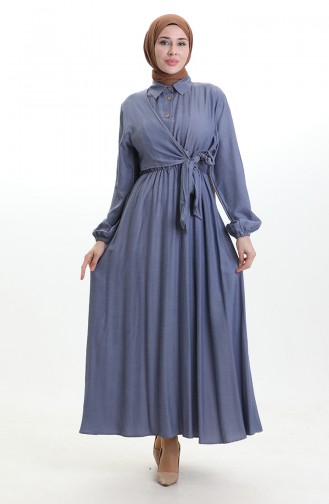 Double-Breasted Buttoned Belted Dress 0199-03 Navy Blue 0199-03