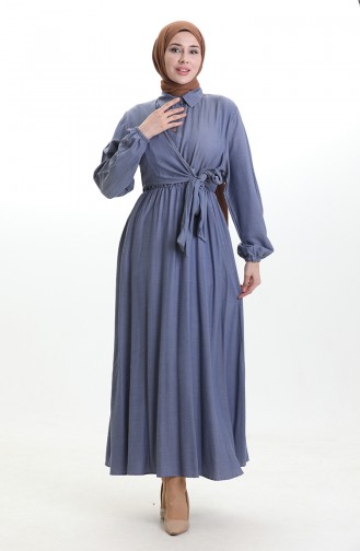Double-Breasted Buttoned Belted Dress 0199-03 Navy Blue 0199-03