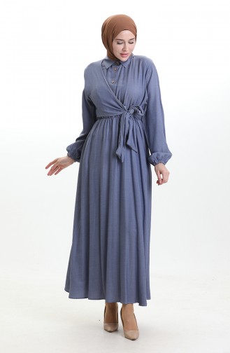 Double-Breasted Buttoned Belted Dress 0199-03 Navy Blue 0199-03