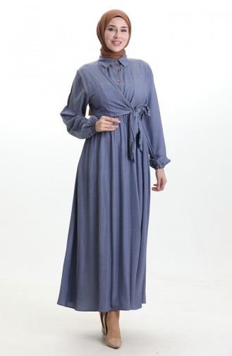 Double-Breasted Buttoned Belted Dress 0199-03 Navy Blue 0199-03