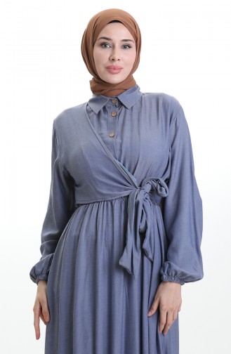 Double-Breasted Buttoned Belted Dress 0199-03 Navy Blue 0199-03