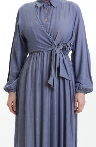 Double-Breasted Buttoned Belted Dress 0199-03 Navy Blue 0199-03