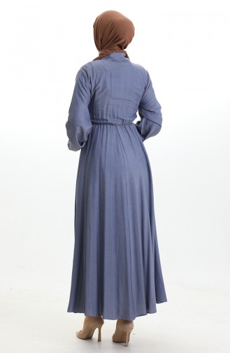 Double-Breasted Buttoned Belted Dress 0199-03 Navy Blue 0199-03