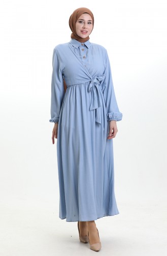 Dubbelrijige Jurk Met Knoopjes En Riem 0199-04 Babyblauw 0199-04